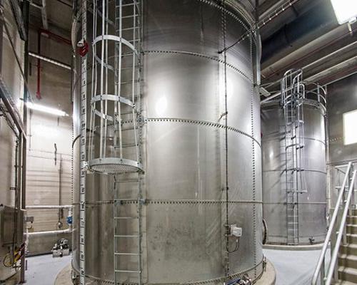 Interior photo of silver water tanks